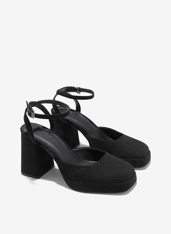 Giày platform bít mũi vuông quai ankle strap - BMN 0645 - Màu đen - VASCARA