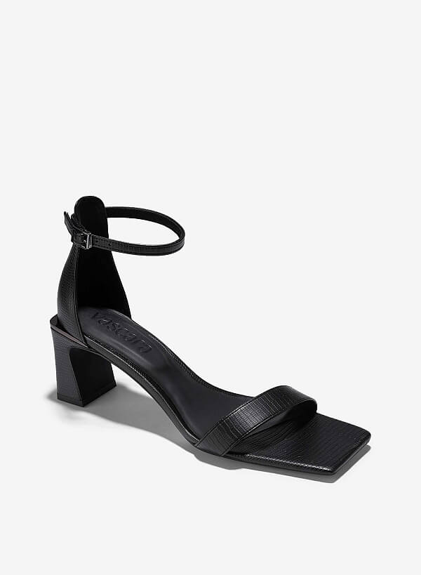 Giày sandals block heel phối vân kỳ đà