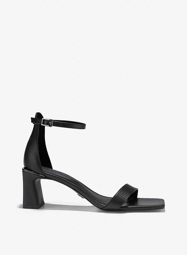 Giày sandals block heel phối vân kỳ đà