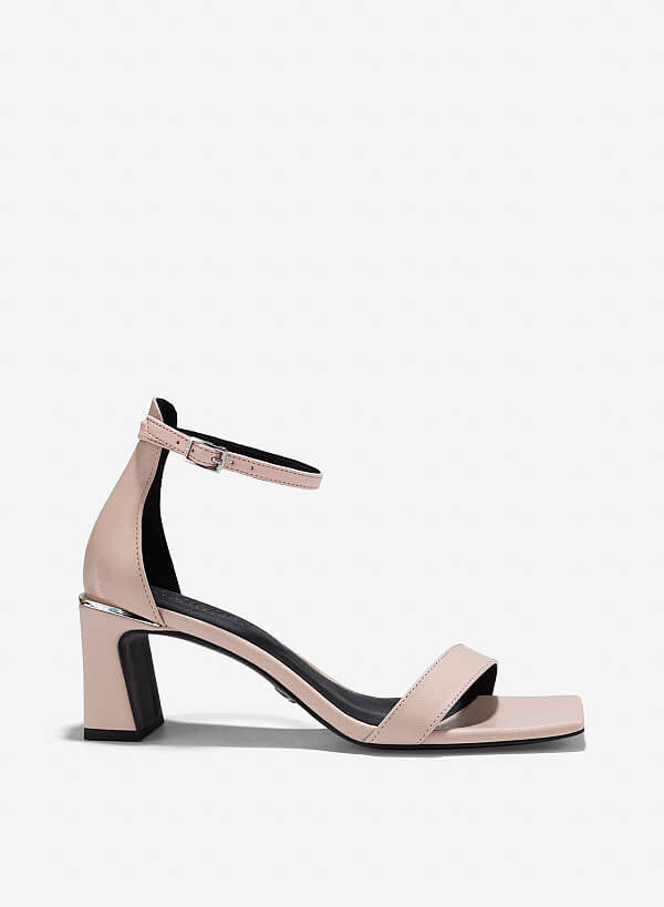Giày sandals block heel phối vân kỳ đà - SDN 0776 - Màu hồng nhạt