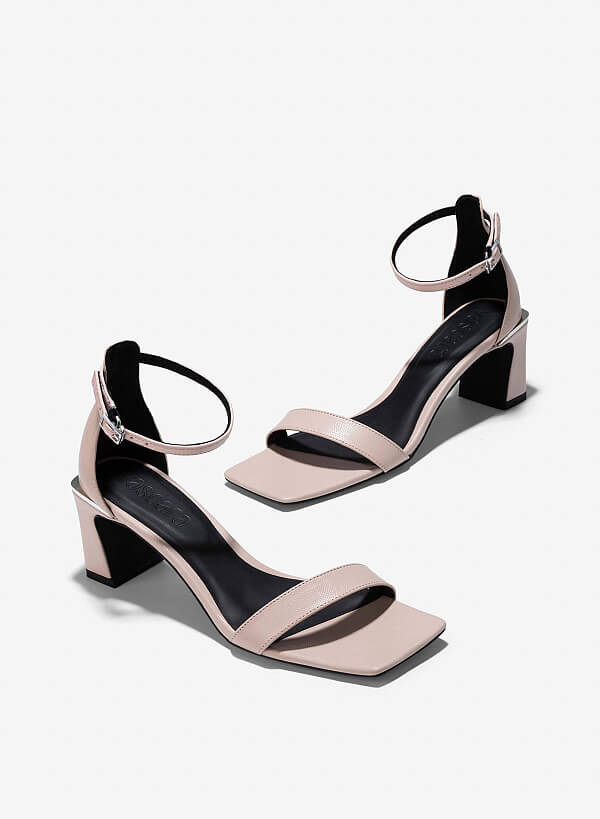 Giày sandals block heel phối vân kỳ đà - SDN 0776 - Màu hồng nhạt - VASCARA