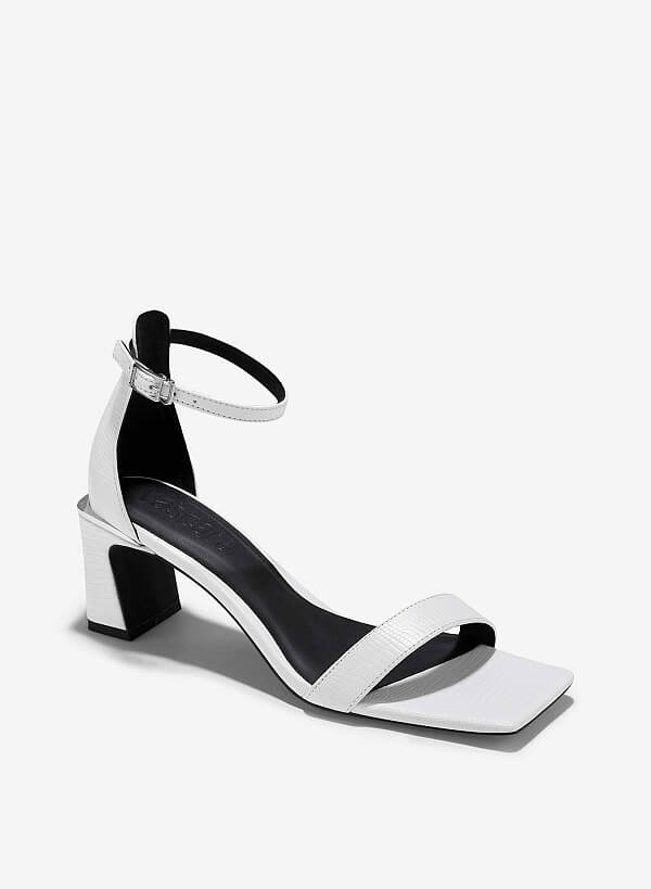 Giày sandals block heel phối vân kỳ đà - SDN 0776 - Màu trắng - VASCARA