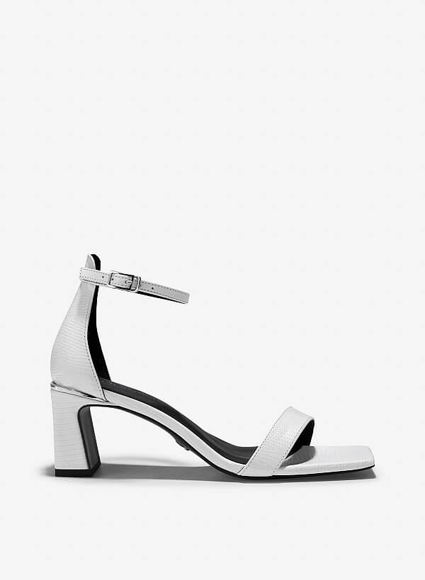 Giày sandals block heel phối vân kỳ đà - SDN 0776 - Màu trắng