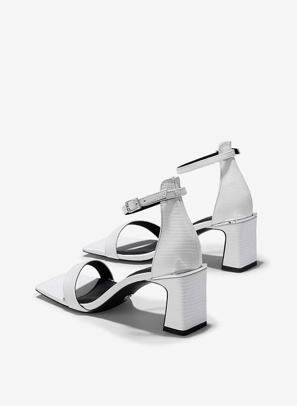 Giày sandals block heel phối vân kỳ đà - SDN 0776 - Màu trắng - VASCARA