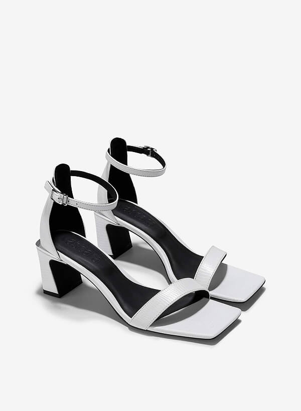 Giày sandals block heel phối vân kỳ đà - SDN 0776 - Màu trắng - VASCARA