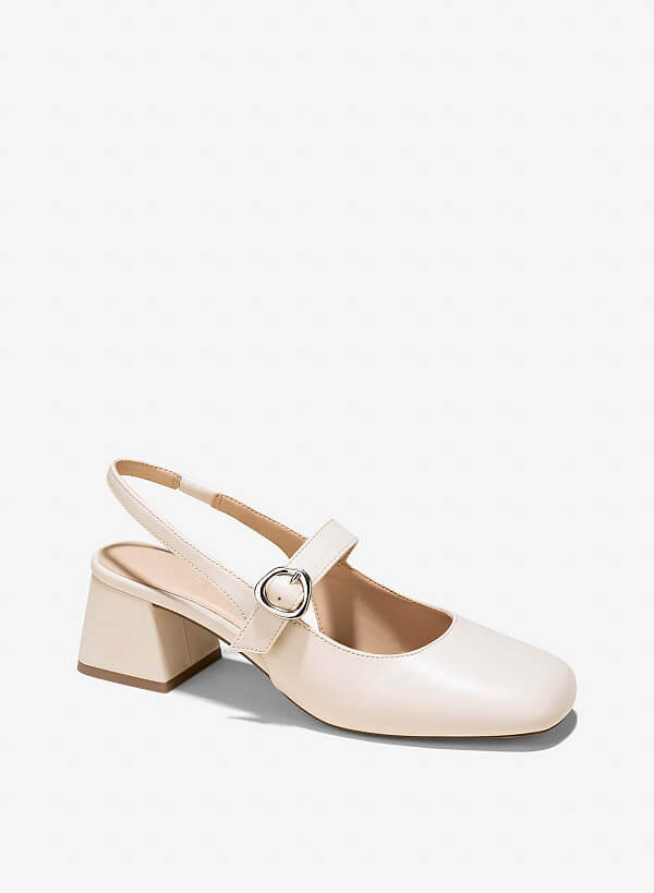 Giày slingback mũi tròn quai mary janes - BMN 0640 - Màu kem - VASCARA