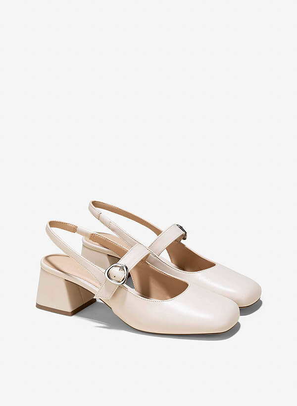 Giày slingback mũi tròn quai mary janes - BMN 0640 - Màu kem - VASCARA