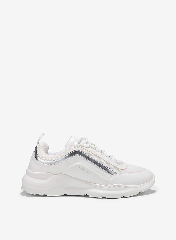 Giày sneaker vải mesh nhấn metallic - SNK 0066 - Màu trắng