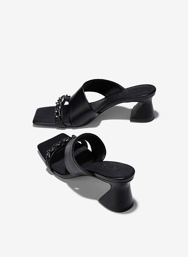 Guốc spool heel nhấn trang trí dây xích - GNN 0204 - Màu đen - VASCARA