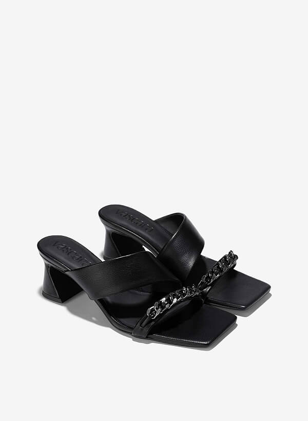 Guốc spool heel nhấn trang trí dây xích - GNN 0204 - Màu đen - VASCARA