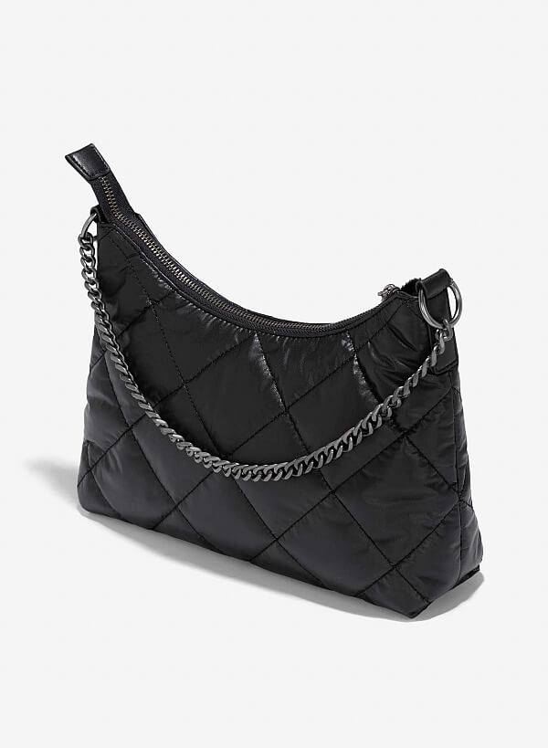 Túi đeo vai chần bông phối xích - SHO 0232 - Màu đen - VASCARA