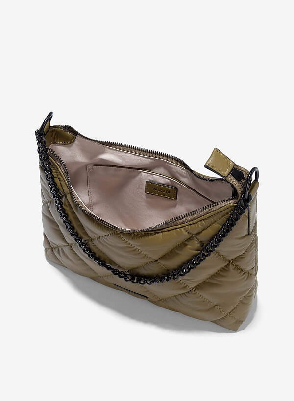Túi đeo vai chần bông phối xích - SHO 0232 - Màu xanh olive - VASCARA