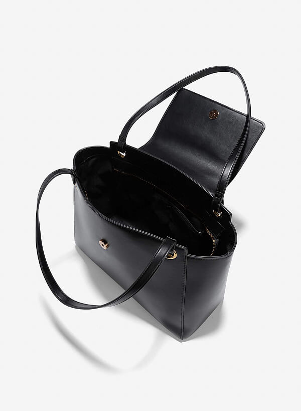 Túi đeo vai nắp gập nhấn sơn viền - TOT 0155 - Màu đen - VASCARA