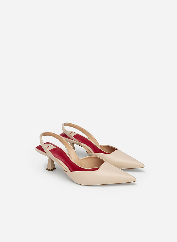 Giày Slingback Cao Gót Mũi Nhọn - Love Limited Edition - BMN 0590 - Màu Kem - VASCARA