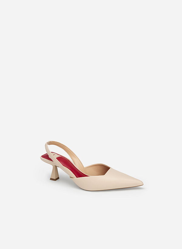 Giày Slingback Cao Gót Mũi Nhọn - Love Limited Edition - BMN 0590 - Màu Kem