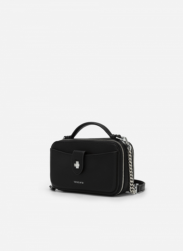 Túi đeo chéo hình hộp ngăn đôi phối viền nổi - SHO 0218 - Màu đen - VASCARA