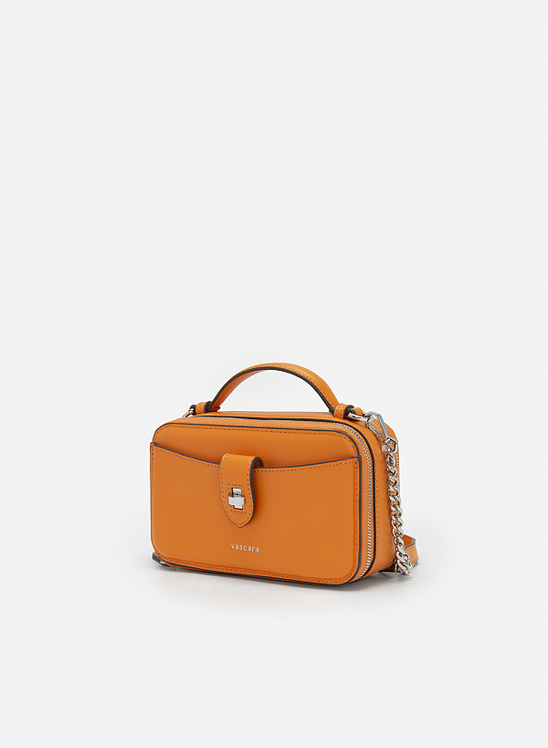 Túi đeo chéo hình hộp ngăn đôi phối viền nổi - SHO 0218 - Màu cam - VASCARA