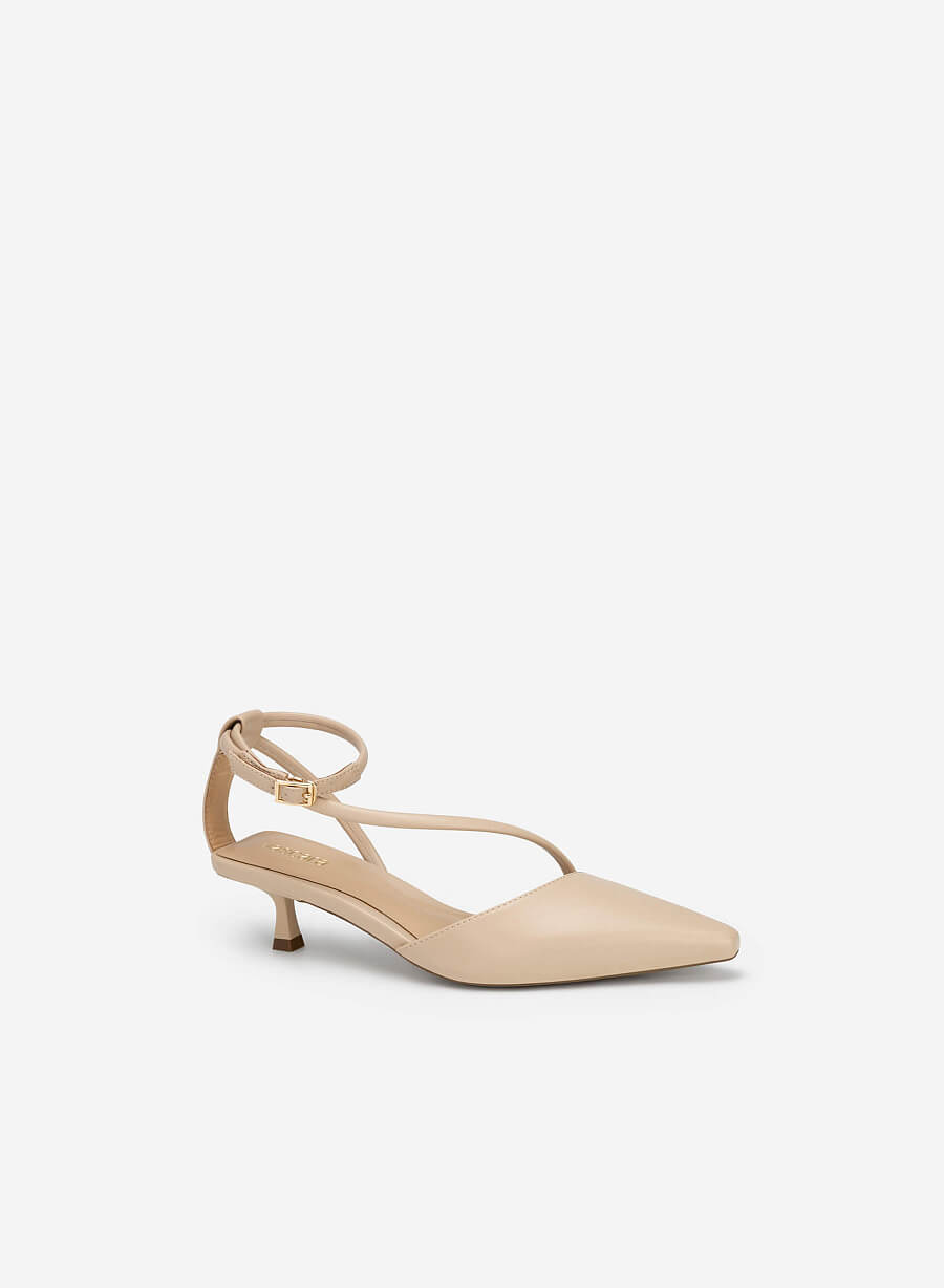 Giày Bít Mũi Nhọn Ankle Strap Quai Chéo - BMN 0553 - Màu Be - vascara.com