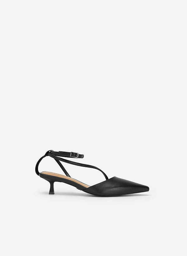 Giày Bít Mũi Nhọn Ankle Strap Quai Chéo - BMN 0553 - Màu Đen