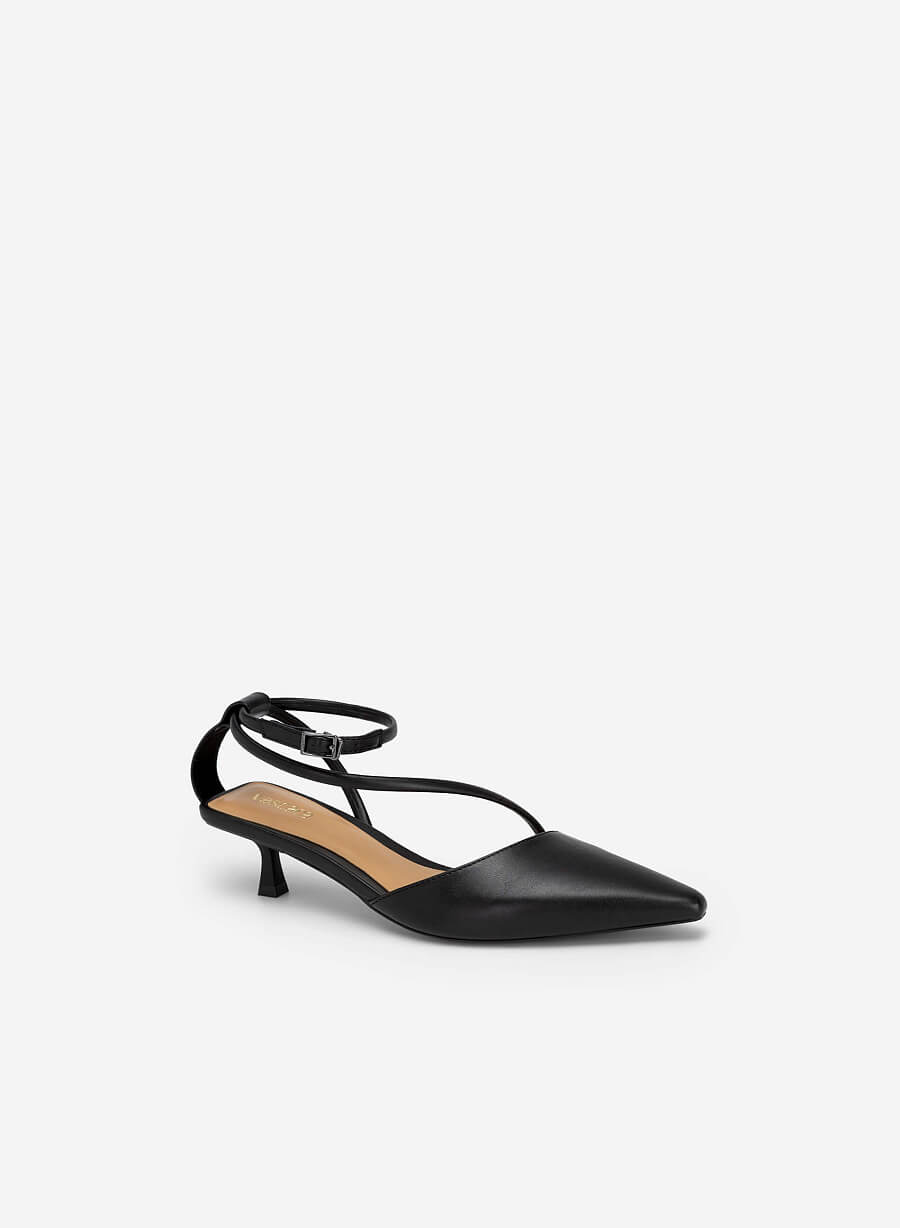 Giày Bít Mũi Nhọn Ankle Strap Quai Chéo - BMN 0553 - Màu Đen - vascara.com