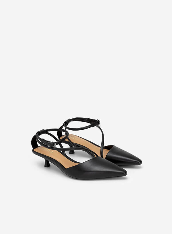 Giày Bít Mũi Nhọn Ankle Strap Quai Chéo - BMN 0553 - Màu Đen - VASCARA