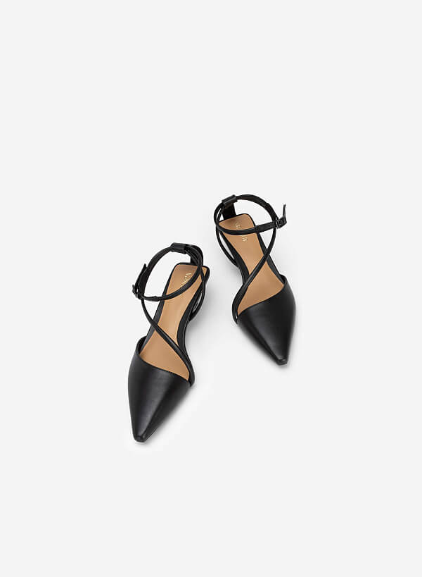 Giày Bít Mũi Nhọn Ankle Strap Quai Chéo - BMN 0553 - Màu Đen - VASCARA