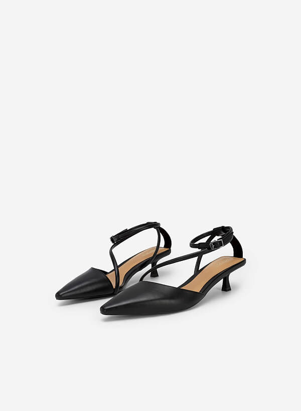 Giày Bít Mũi Nhọn Ankle Strap Quai Chéo - BMN 0553 - Màu Đen - VASCARA
