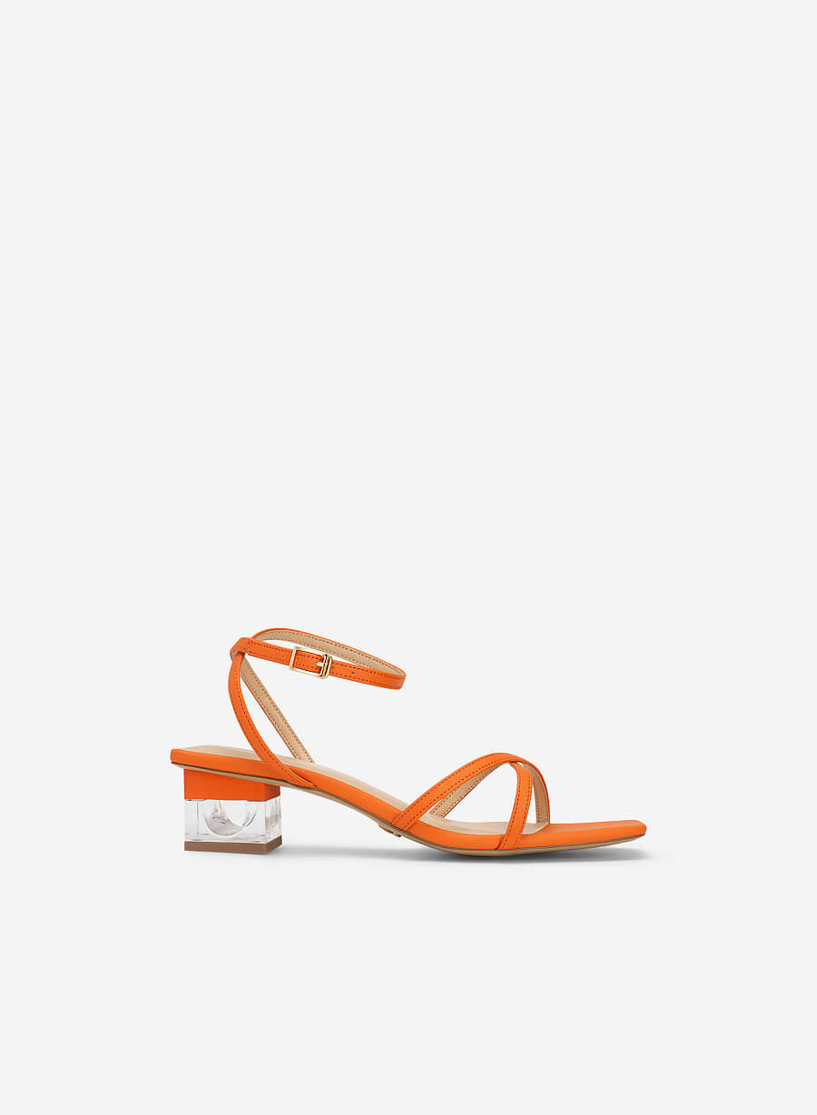 Giày Sandal Ankle Strap Phối Gót Crystal - SDN 0747 - Màu Cam - VASCARA