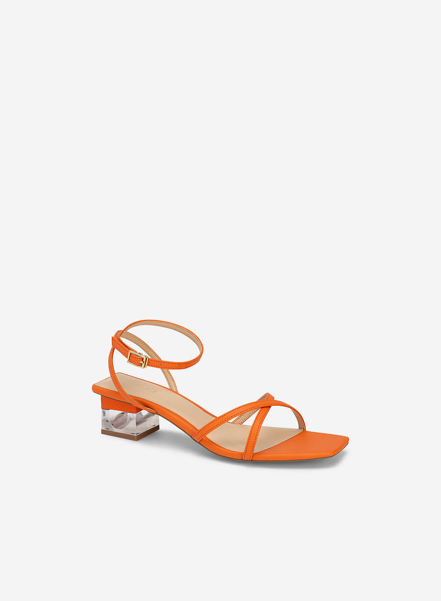 Giày sandal ankle strap phối gót crystal - SDN 0747 - Màu cam - vascara.com