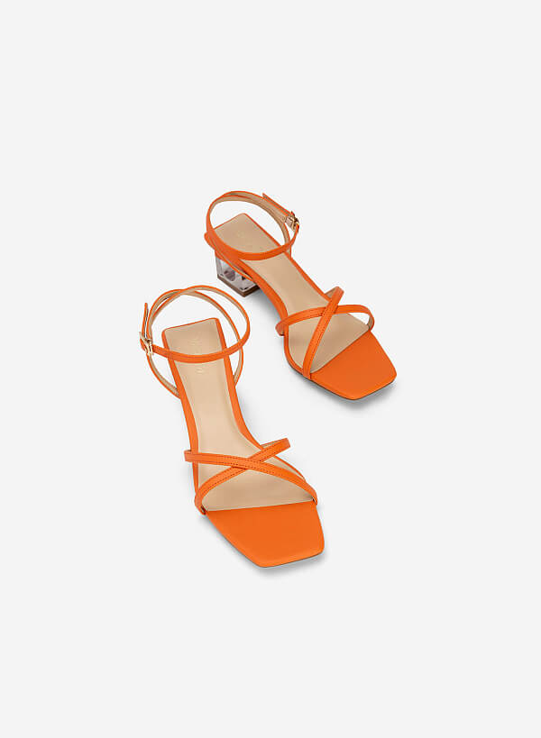 Giày Sandal Ankle Strap Phối Gót Crystal - SDN 0747 - Màu Cam - VASCARA