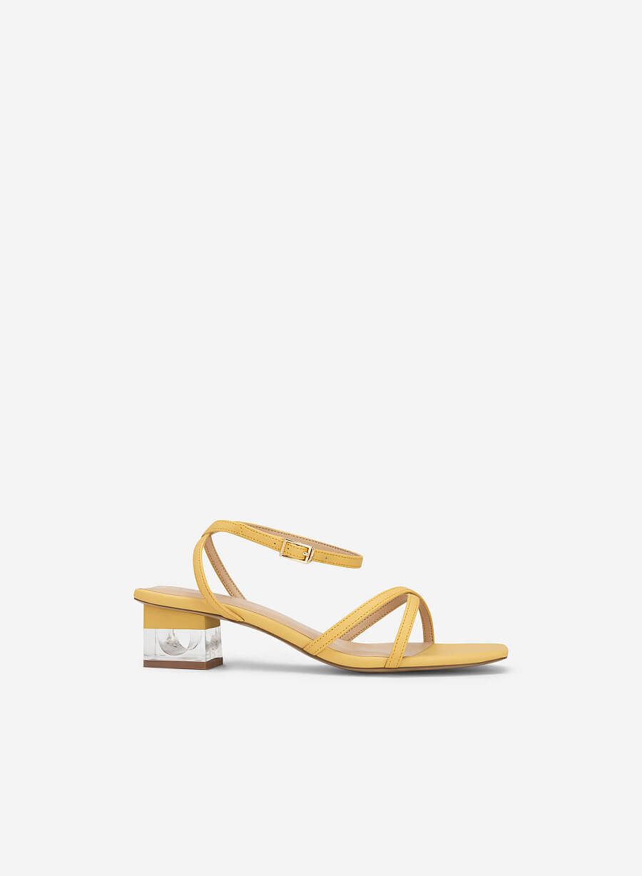 Giày sandal ankle strap phối gót crystal - SDN 0747 - Màu vàng - vascara.com