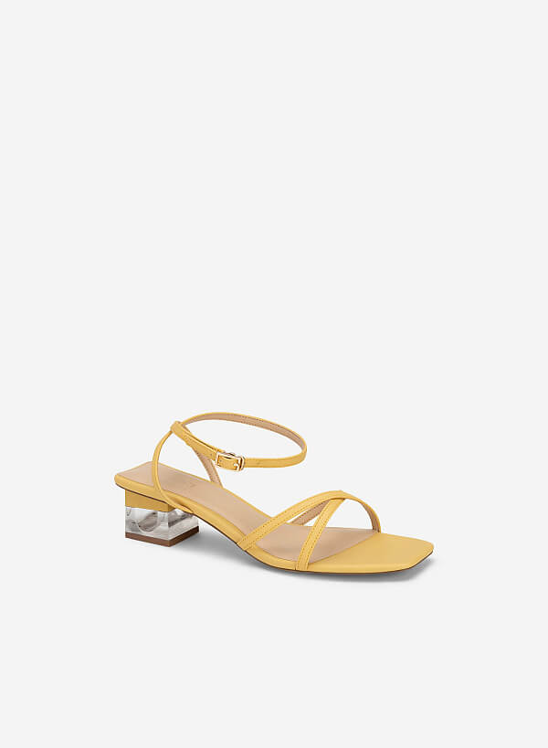 Giày Sandal Ankle Strap Phối Gót Crystal - SDN 0747 - Màu Vàng - VASCARA