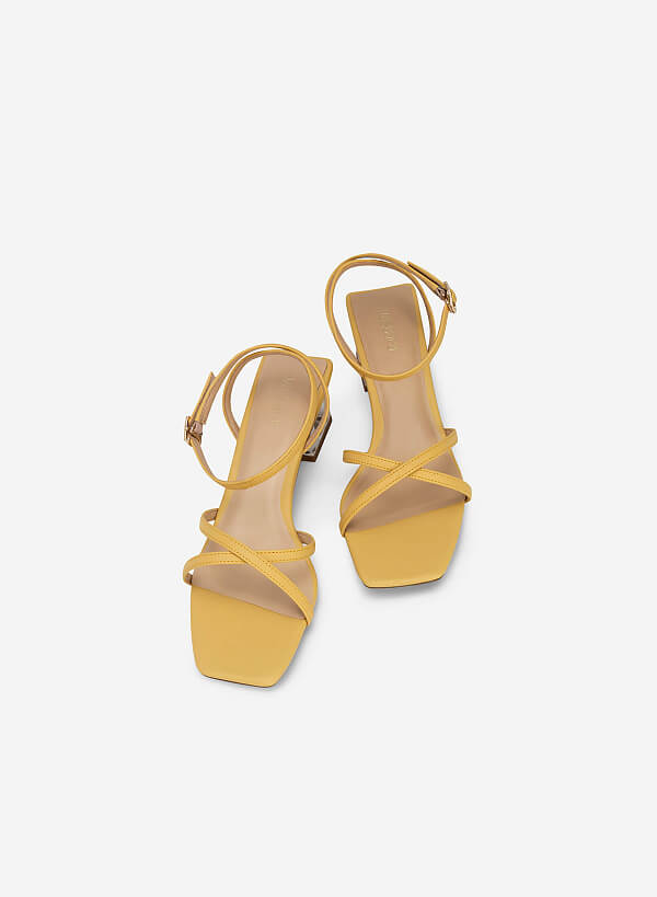 Giày sandal ankle strap phối gót crystal - SDN 0747 - Màu vàng - VASCARA