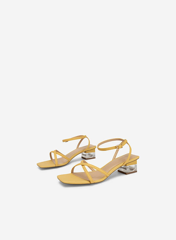 Giày sandal ankle strap phối gót crystal - SDN 0747 - Màu vàng - VASCARA
