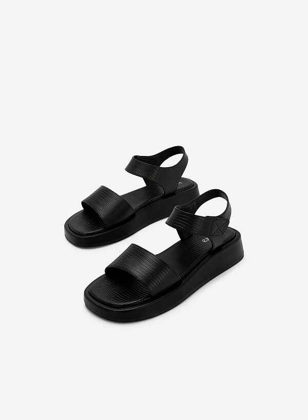 Giày sandal đế bánh mì quai ngang vân kì đà - SDK 0334 - Màu đen - VASCARA