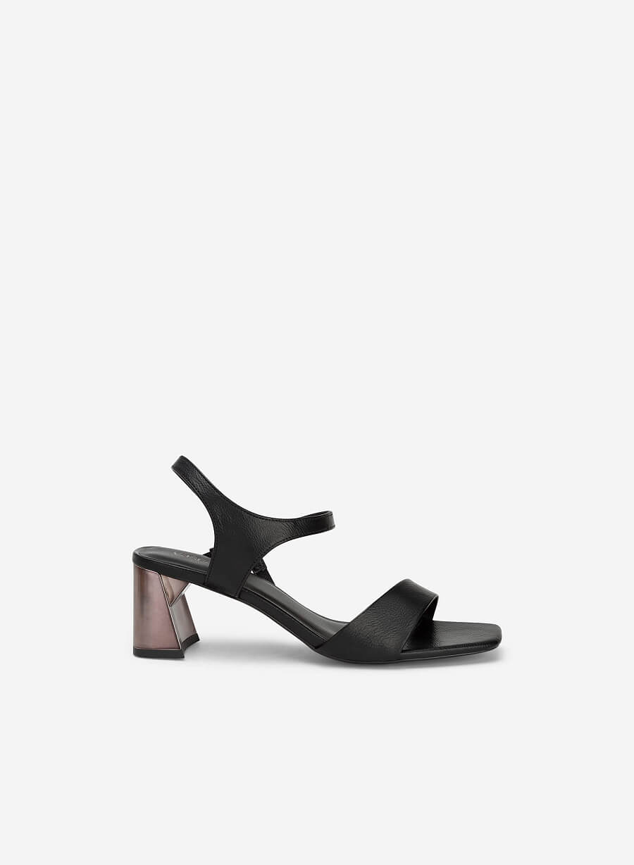Giày sandal mũi vuông gót si hiệu ứng ánh kim - SDN 0749 - Màu đen - vascara.com