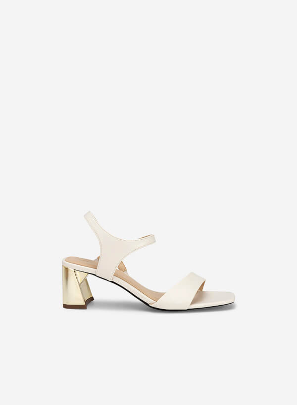 Giày Sandal Mũi Vuông Gót Si Hiệu Ứng Ánh Kim - SDN 0749 - Màu Kem - VASCARA