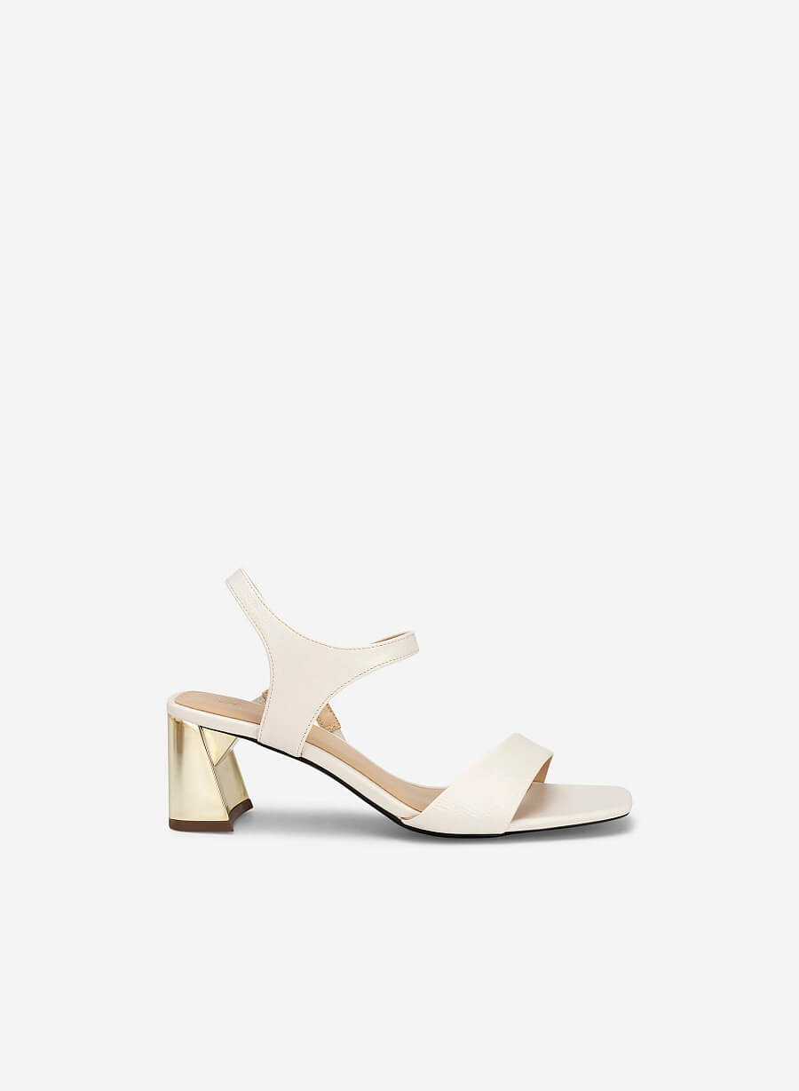 Giày Sandal Mũi Vuông Gót Si Hiệu Ứng Ánh Kim - SDN 0749 - Màu Kem - vascara.com