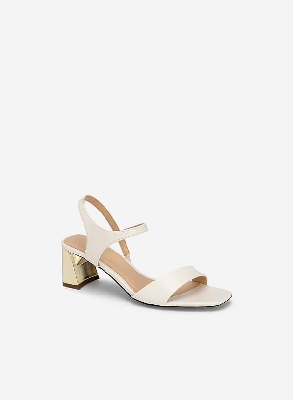 Giày Sandal Mũi Vuông Gót Si Hiệu Ứng Ánh Kim - SDN 0749 - Màu Kem - VASCARA