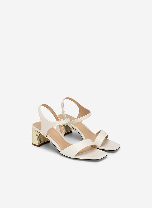 Giày Sandal Mũi Vuông Gót Si Hiệu Ứng Ánh Kim - SDN 0749 - Màu Kem - VASCARA