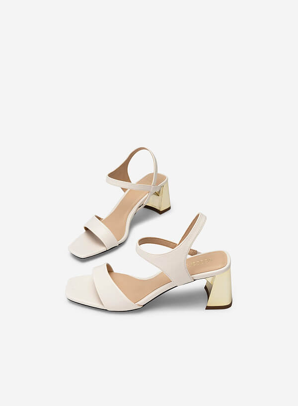 Giày Sandal Mũi Vuông Gót Si Hiệu Ứng Ánh Kim - SDN 0749 - Màu Kem - VASCARA
