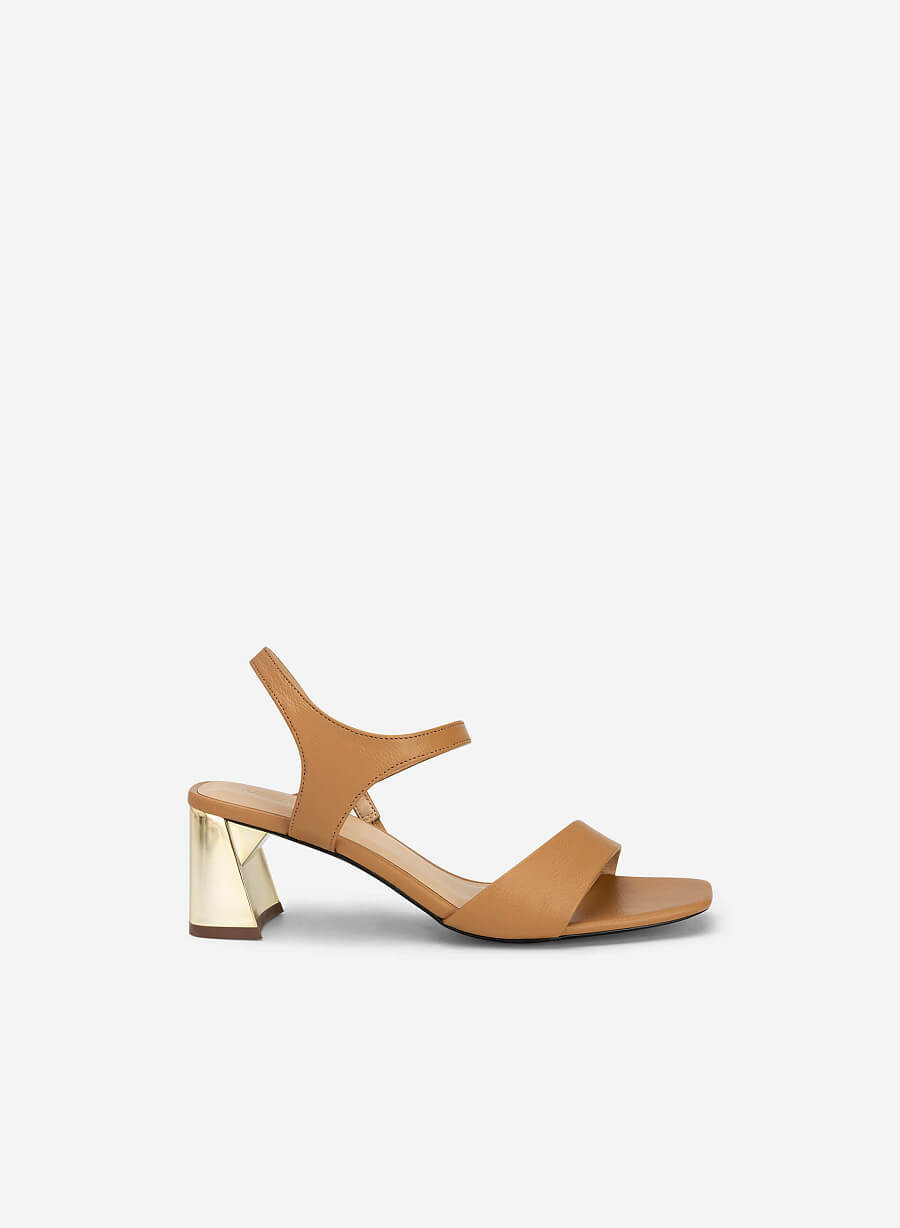Giày Sandal Mũi Vuông Gót Si Hiệu Ứng Ánh Kim - SDN 0749 - Màu Nâu Sáng - vascara.com