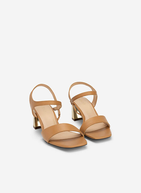 Giày Sandal Mũi Vuông Gót Si Hiệu Ứng Ánh Kim - SDN 0749 - Màu Nâu Sáng - VASCARA
