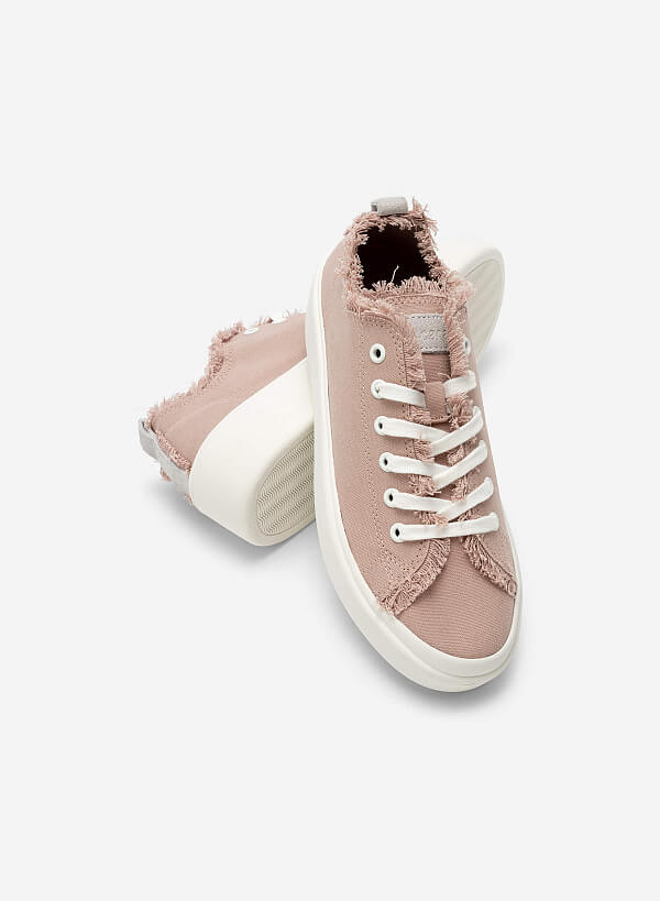 Giày sneaker vải trang trí viền tua rua - SNK 0060 - Màu be - VASCARA