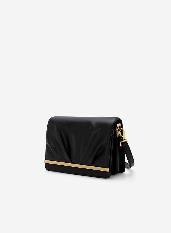Túi đeo vai nắp gập xếp nhún - SHO 0217 - Màu đen - VASCARA