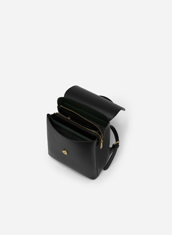 Balo Nắp Gập Phối Charm Kim Loại - BAC 0174 - Màu Đen - VASCARA