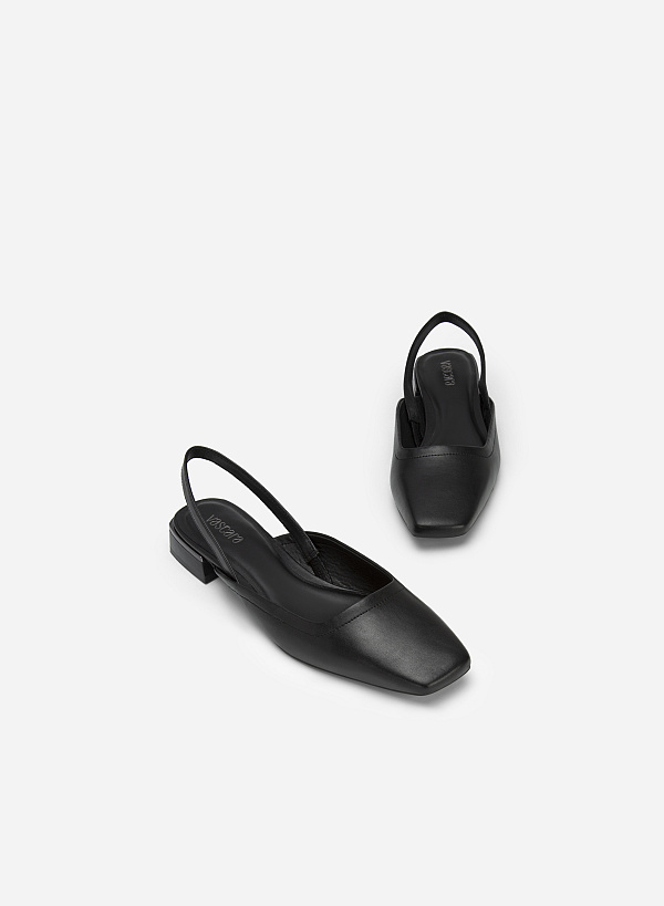 Giày slingback mũi vuông gót viền metallic - BMN 0559 - Màu đen - VASCARA