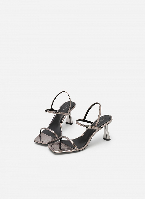 Giày sandal metallic quai mảnh vân kỳ đà - SDN 0724 - Màu xám khói đậm - VASCARA