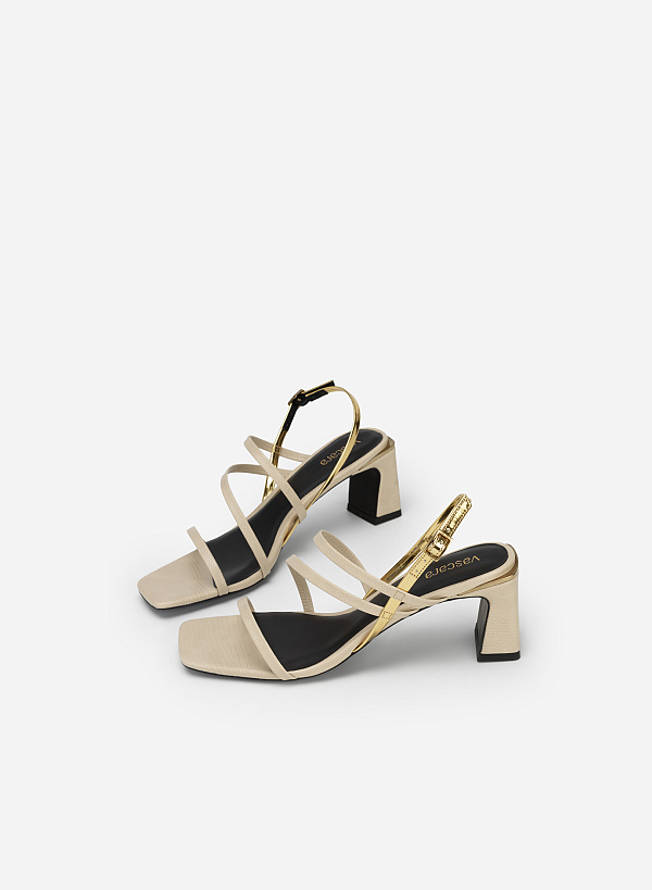 Sandal Kiểu Slingback Multi-Strap Phối Metallic - SDN 0748 - Màu Be - VASCARA