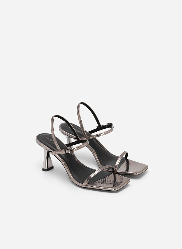 Giày sandal metallic quai mảnh vân kỳ đà - SDN 0724 - Màu xám khói đậm - VASCARA